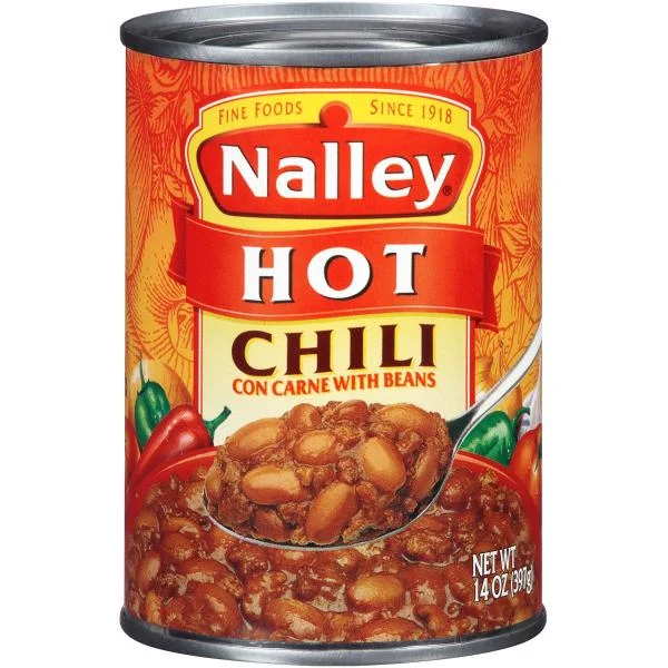 Nalley Hot Chili Con Carne With Beans 14 Ounce Size - 24 Per Case.
