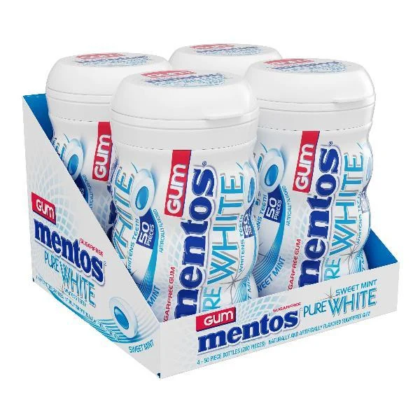 Mentos Gum Curvy Bottle Pure White 50 Piece - 24 Per Case.