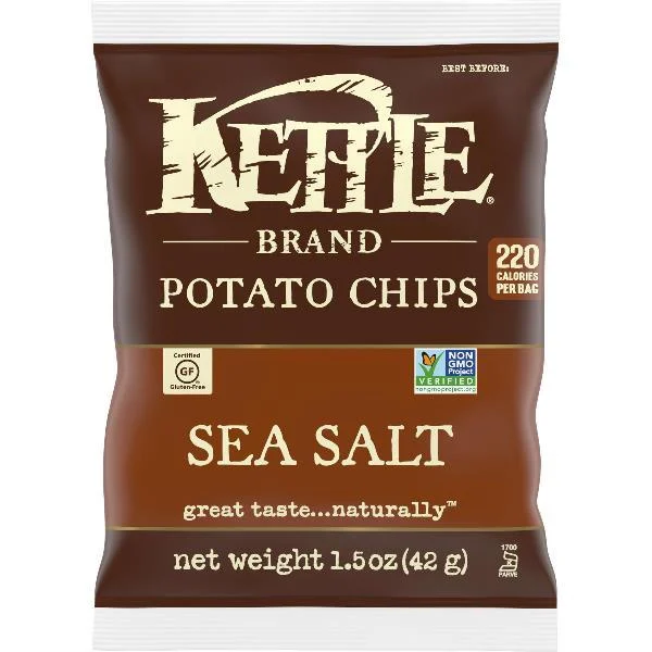 Kettle Brand Potato Chips Sea Salt Kettle Chips Snack Bag 1.5 Ounce Size - 24 Per Case.