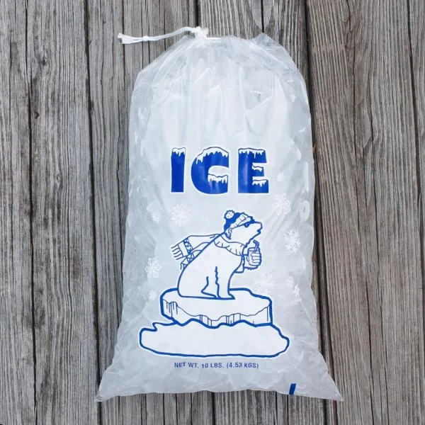 12X21 1.5 Mil 10Lb. Ice Bag Clear Flat Flat Pack 1000 Blue Ink