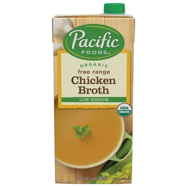 Pacific Foods Organic Free Range Chicken Broth Low Sodium 32 Fluid Ounce - 12 Per Case.