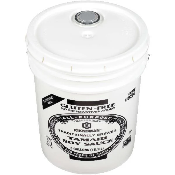 Kikkoman Gluten Free Non Gmo No Preservatives Added Tamari Soy Sauce Pail 5 Gallon - 1 Per Case.