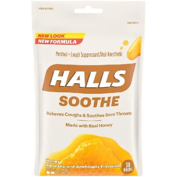 Halls Cough Drops Honey 30 Count Packs - 48 Per Case.