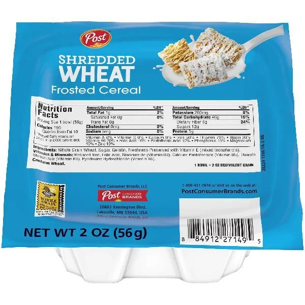 Post Frosted Shredded Wheat 2 Ounce Size - 48 Per Case.