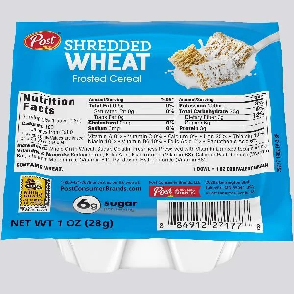 Post Frosted Shredded Wheat 1 Ounce Size - 96 Per Case.