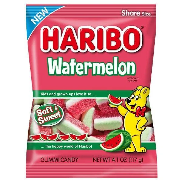Haribo Confectionery Gummies Watermelon 4.1 Ounce Size - 12 Per Case.