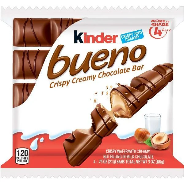 Kinder Bueno T(x)x Shelf Crispy Creamychocolate Bar 3 Ounce Size - 32 Per Case.