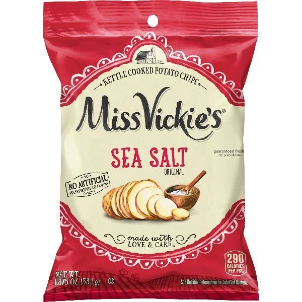 Miss Vickie's Sea Salt Kettle Cooked Potato Chips Xvl Peg 1.875 Ounce Size - 24 Per Case.