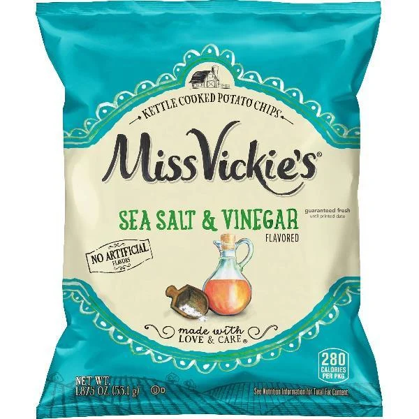 Miss Vickie's Sea Salt & Vinegar Kettle Cooked Potato Chips Xvl Peg 1.875 Ounce Size - 24 Per Case.